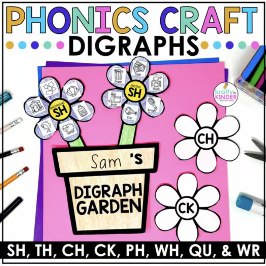 These digraph focused phonics crafts can be found in my TPT Store.